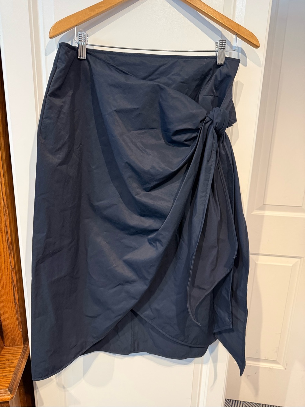JW ANDERSON Navy Asymmetrical Tie-Side Wrap Skirt